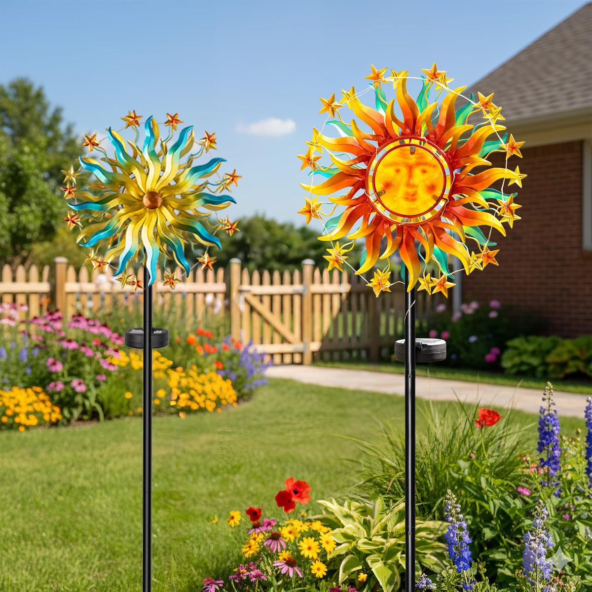60.3" Solar Wind Spinner Outdoor Metal Sun Kinetic Sculpture (Sun Face)