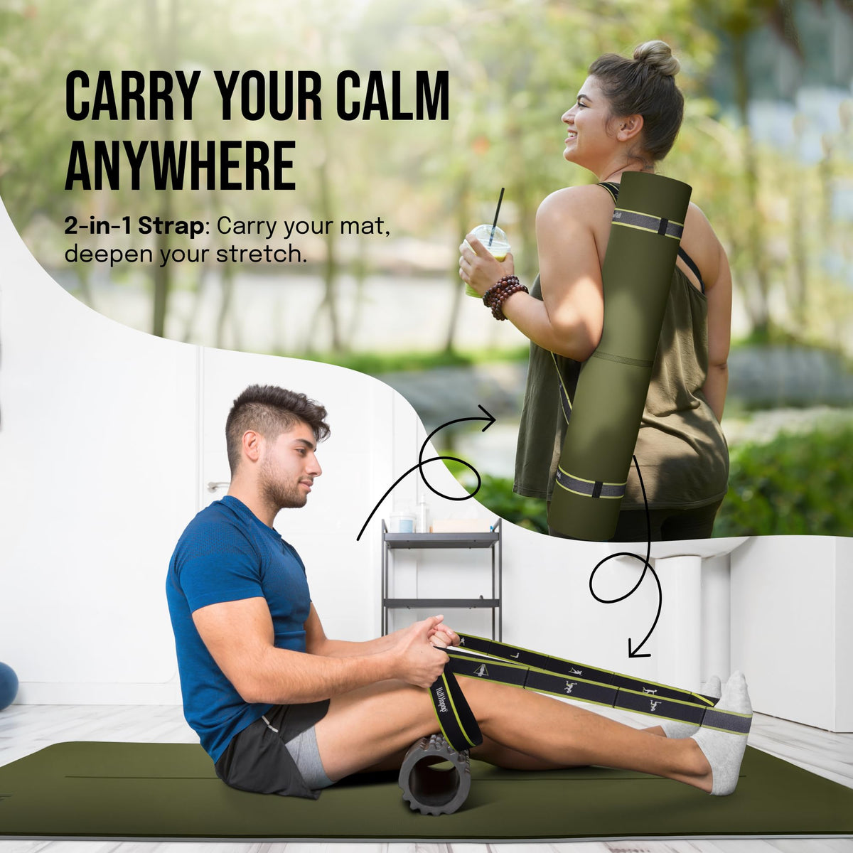 Extra Wide Yoga Mat for Men Women (Olive Green / Extra Cushion (1/2 Inch Thick))