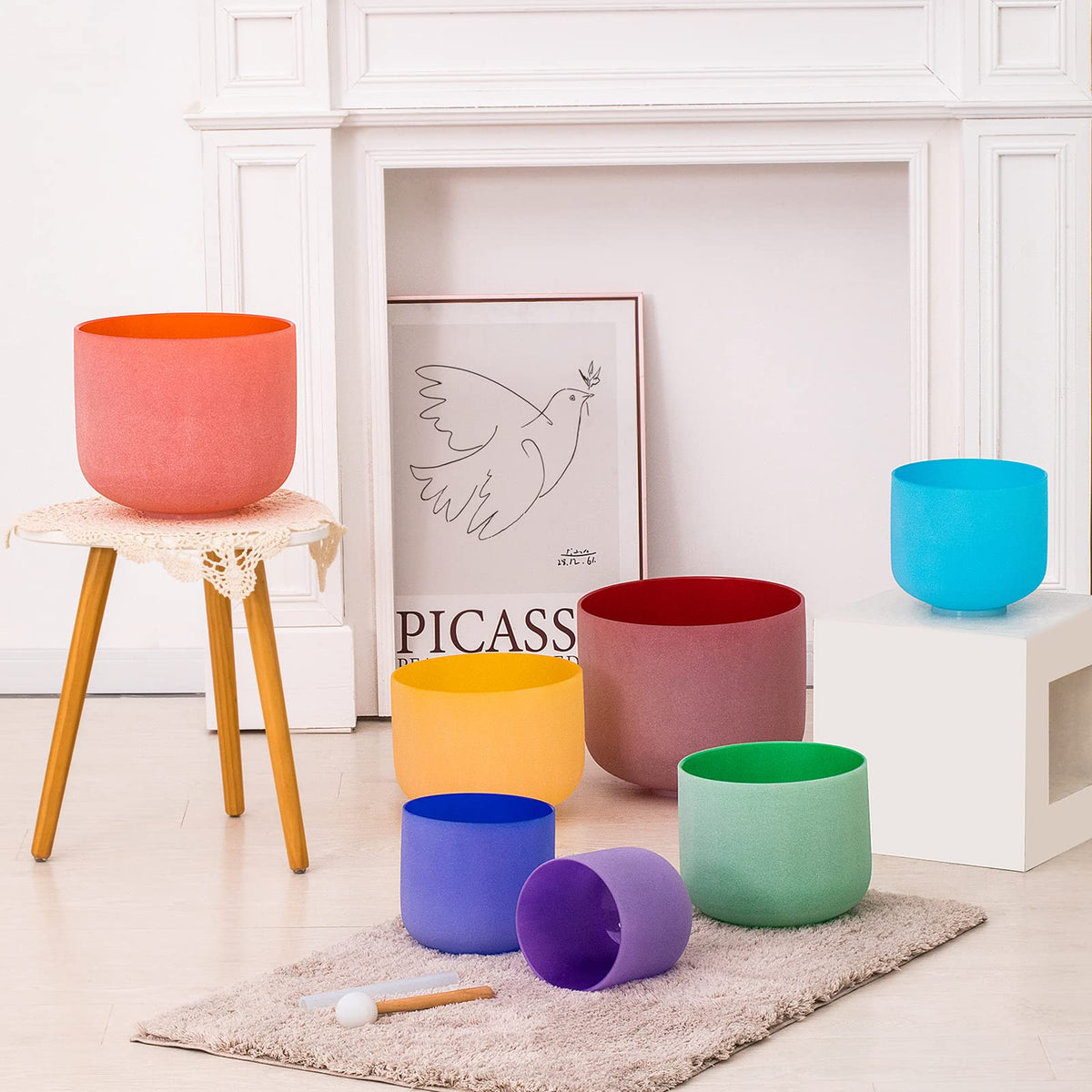 Set of 7 Colored Crystal Singing Bowl 6'' (6-12 inches / 7Pcs Colored)