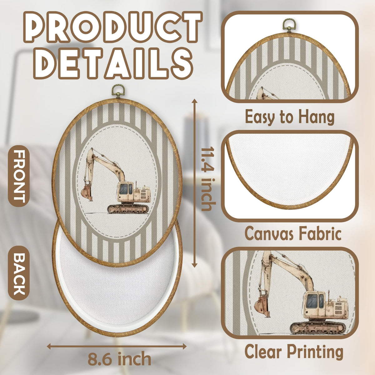 Excavator Nursery Oval Wall Art Decor Products (Colour21)