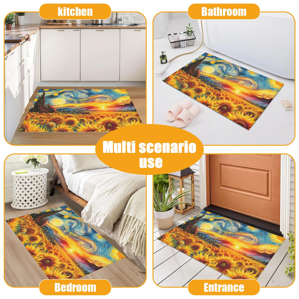 Sunflower Starry Night Bath Mat for Bathroom (Starry Night Sunflower)