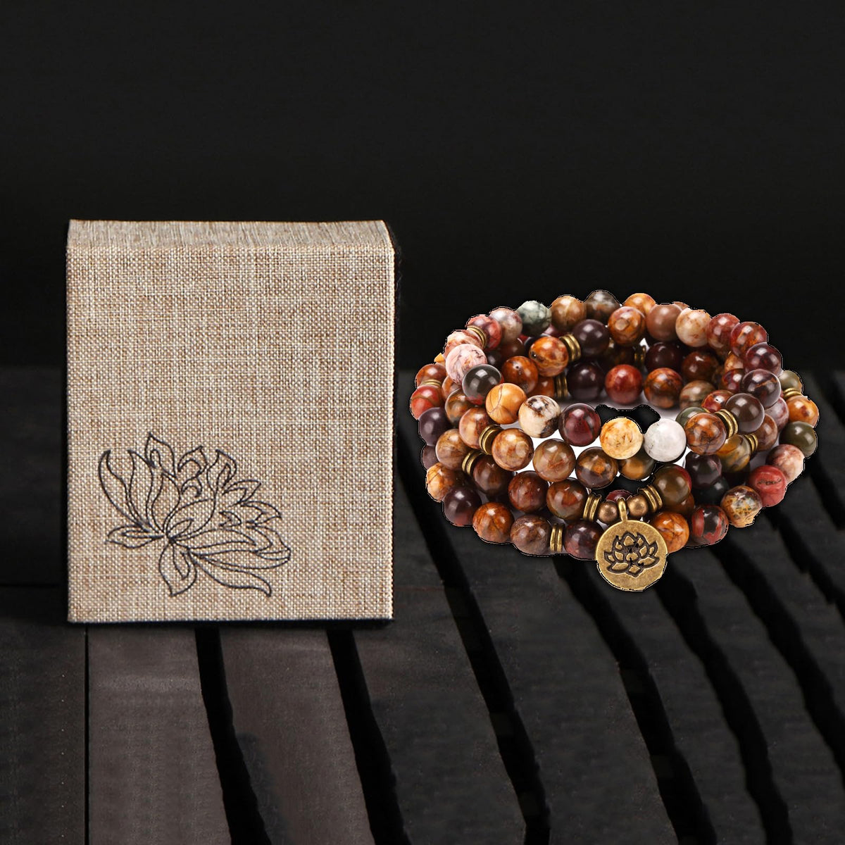 Mala Bead Strand Bracelet (Picasso Stone)