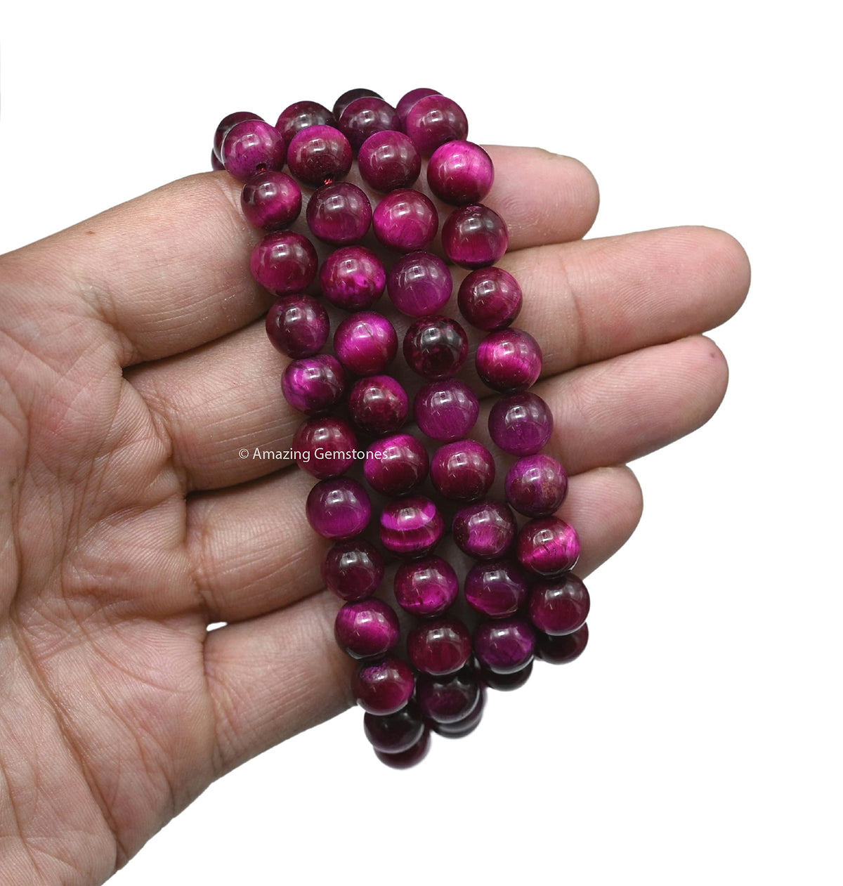 Pink Tiger Cats Eye Buddhist Prayer Beads Japa Mala with 108 Meditation Beads (Without Knots / Pink Tiger Cats Eye)