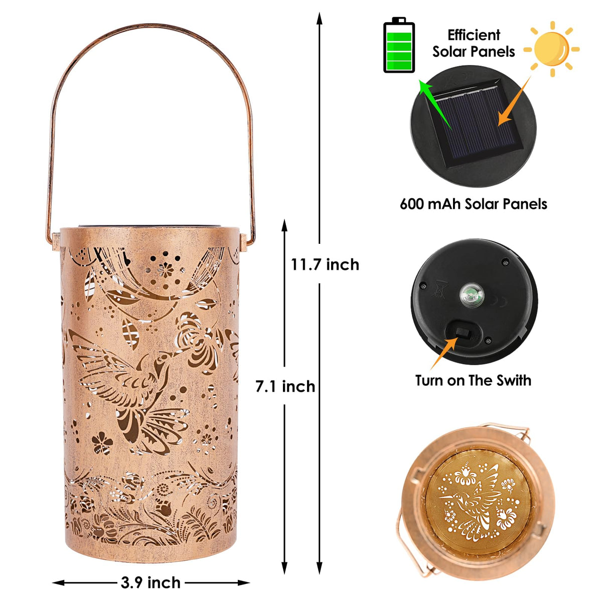 Solar Lanterns Outdoor Garden Decor Birthday Gift for Women Mom (3.9''x11.7'')