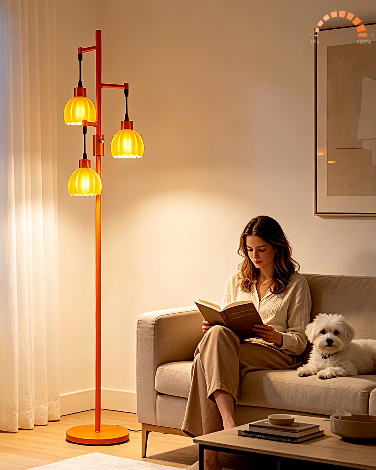 65'' Glass Floor Lamp Dimmable Orange with Lotus Glass Shade & 3000K Bulbs Included 3 (3 Orange Lotus-Orange)