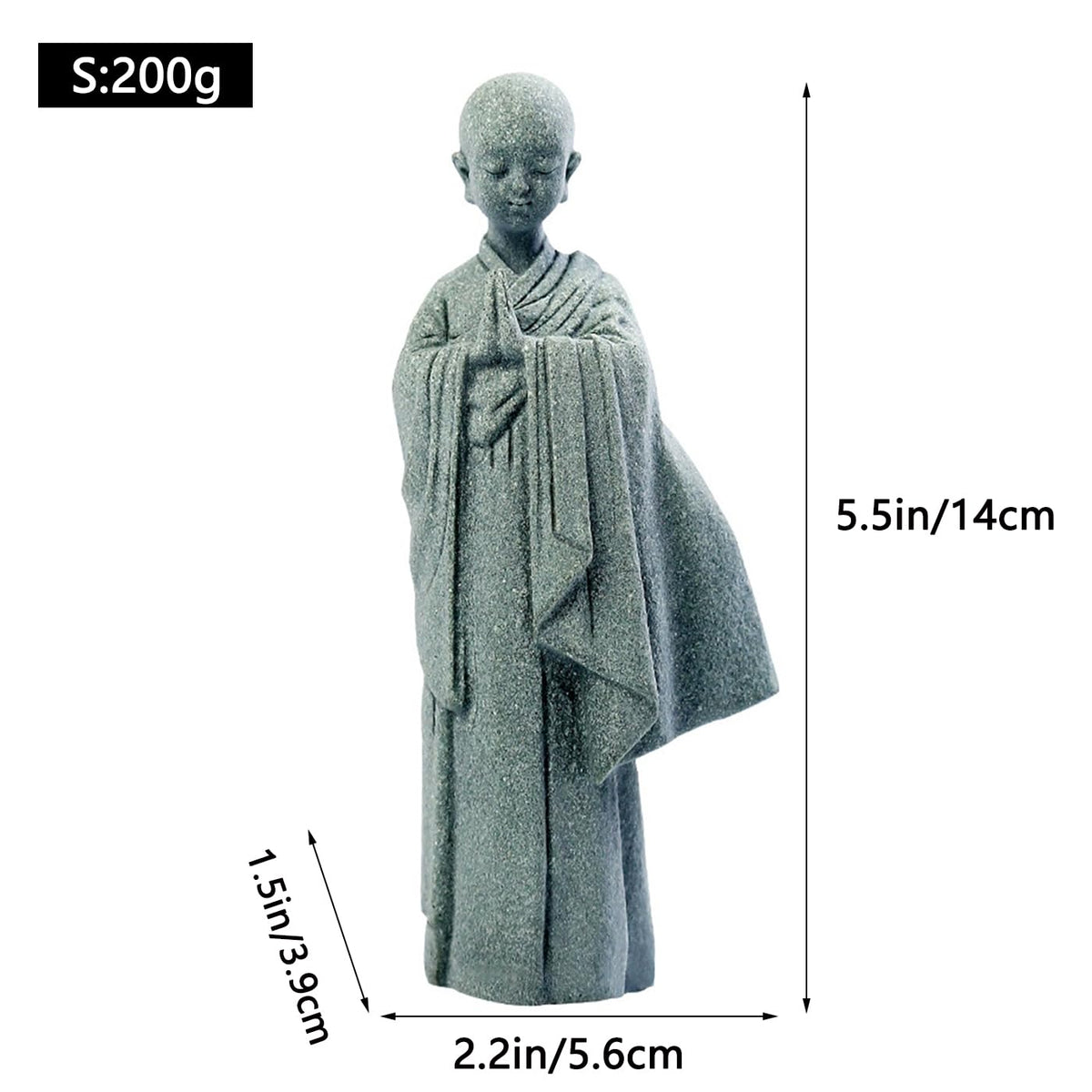 Praying Monk Figurine Standing Monk Statue Zen Meditating Sculpture (Small)