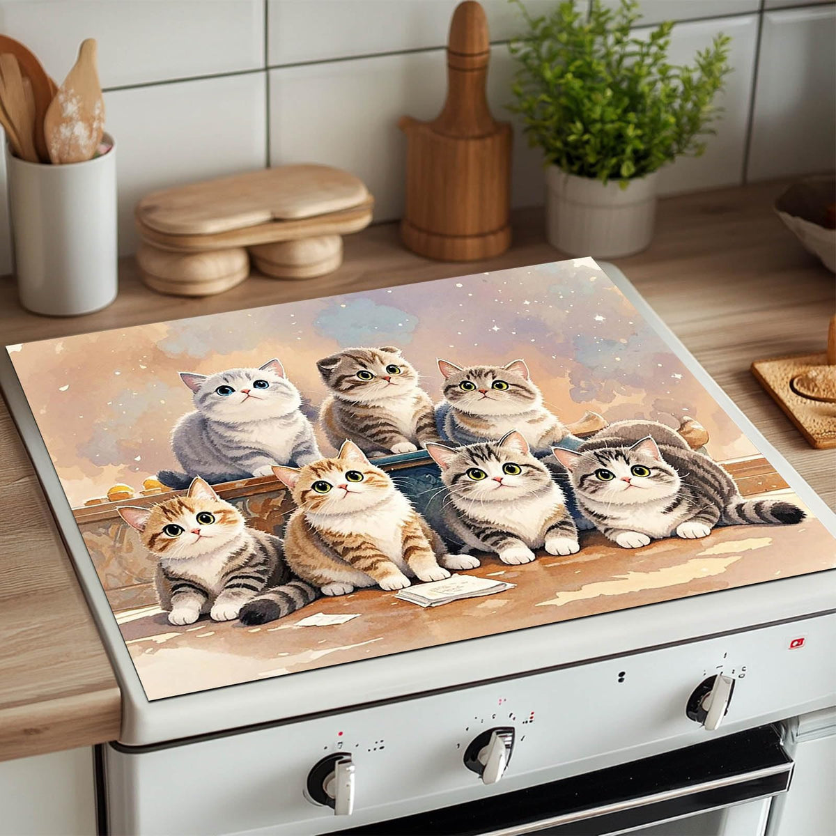 Cute Cat Stove Top Cover 28x20 Diatomite Heat Resistant Mat