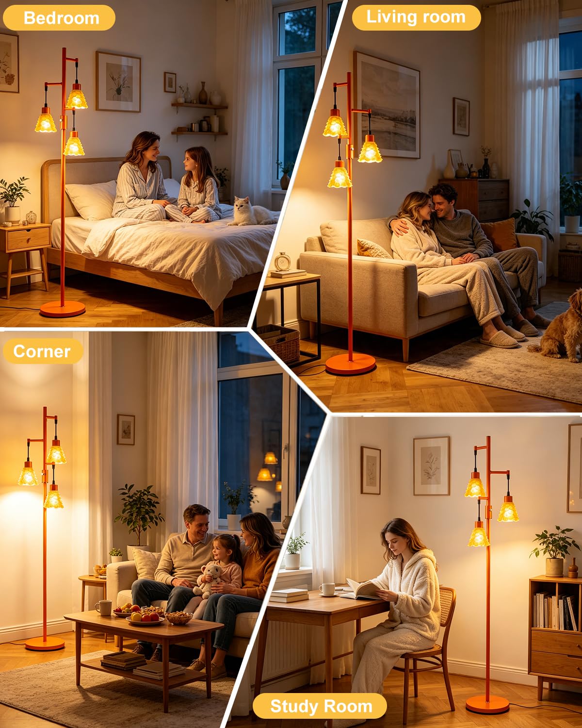 67" Glass Floor Lamps for Living Room (3 Orange Horn-Orange)