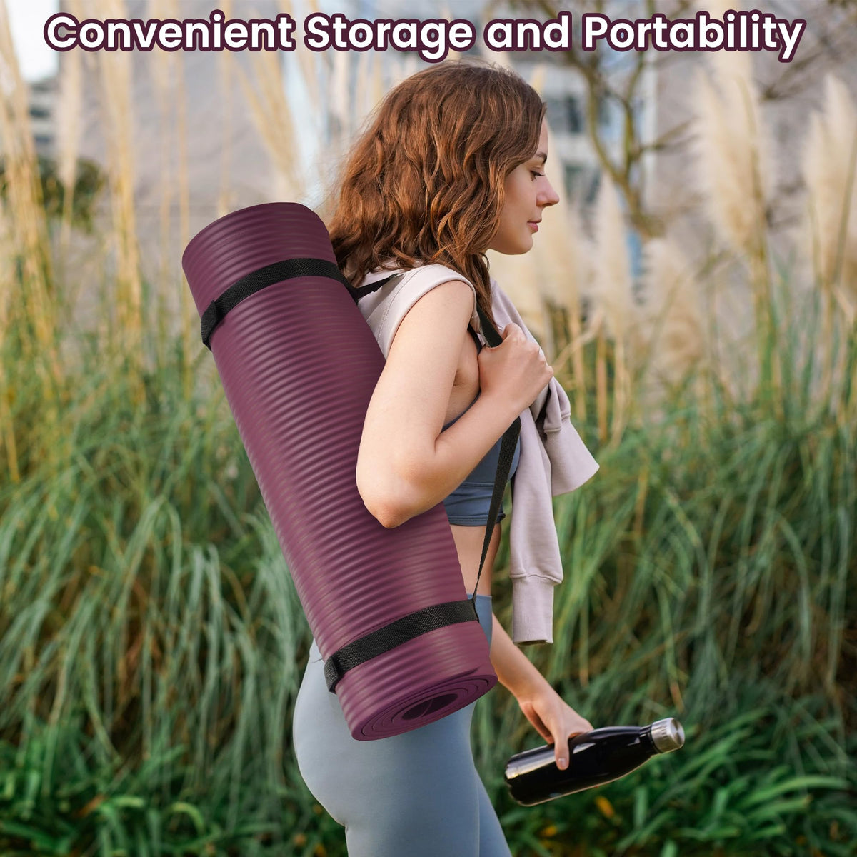 1/2-Inch Thick High Density Foam Exercise Yoga Mat with Carrying Strap, Deep Wine (Deep Wine)