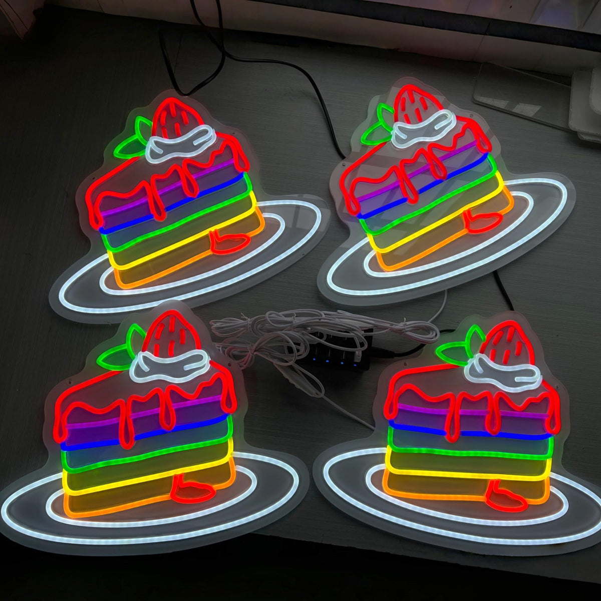 Rainbow Strawberry Cake Neon Sign Bakery Dessert LED Wall Decor (Rainbow Cake)