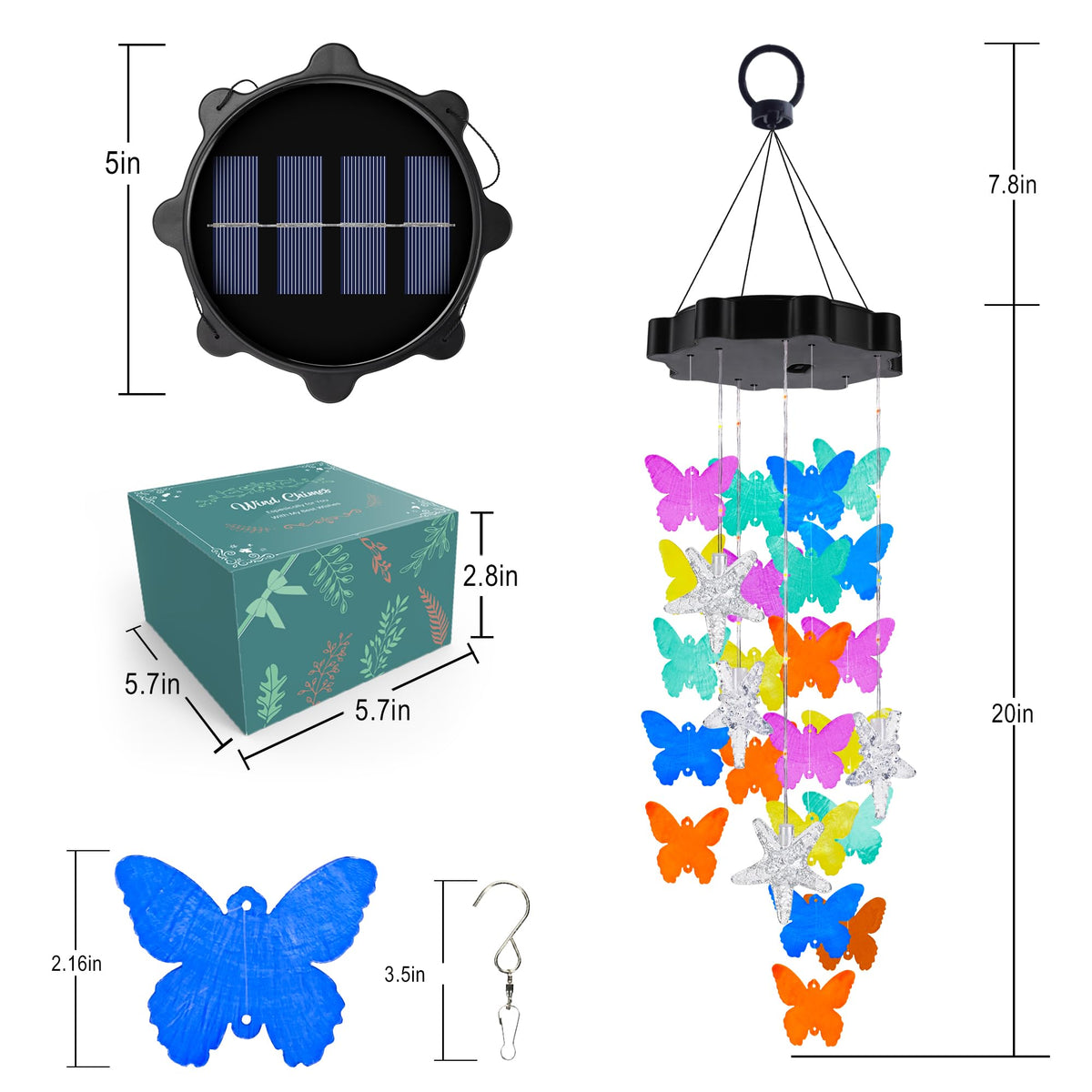 Hanging Outdoor Solar Butterfly Shell Wind Chimes (Multicolor-2)