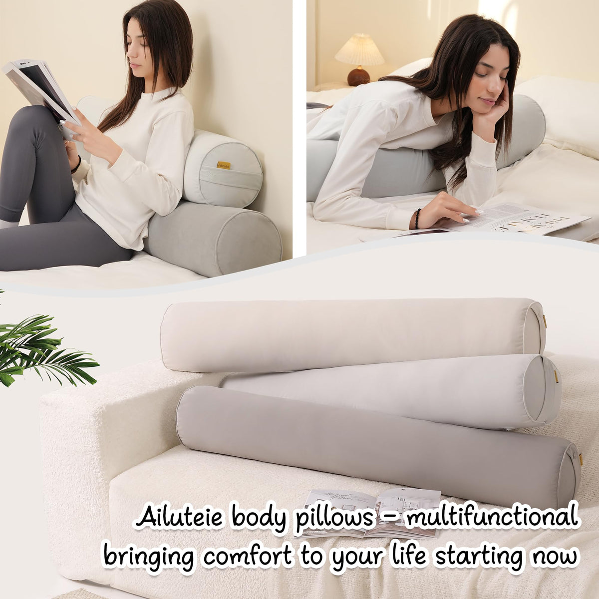 Body Pillow for Adults (Silver Gray / 59"*7.87")