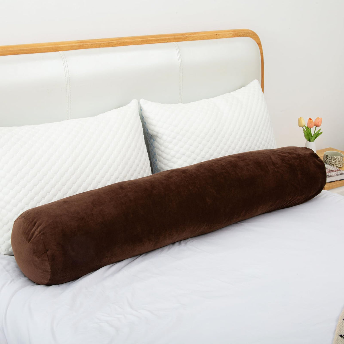 Round Body Pillow for Adults (Coffee / 35 inch)