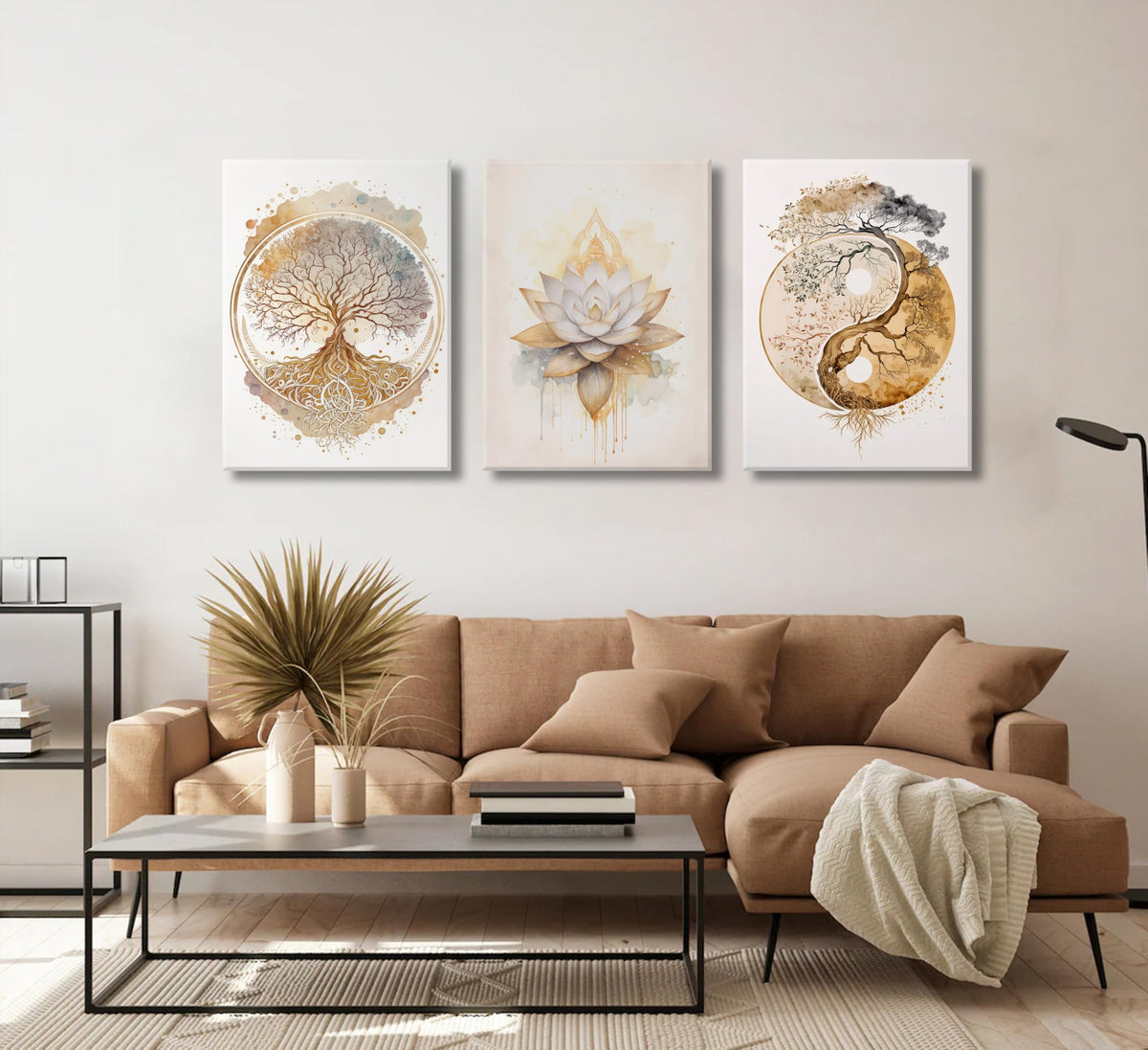 Tree of Life Canvas Wall Art Lotus Zen Painting Picture Wall Decor Abstract Yin Yang Fall Art Poster Print Artwork for Living Room Yoga Room Hotel Bedroom Home Decoration (Canvas Wrapping / 16"L x 12"W)