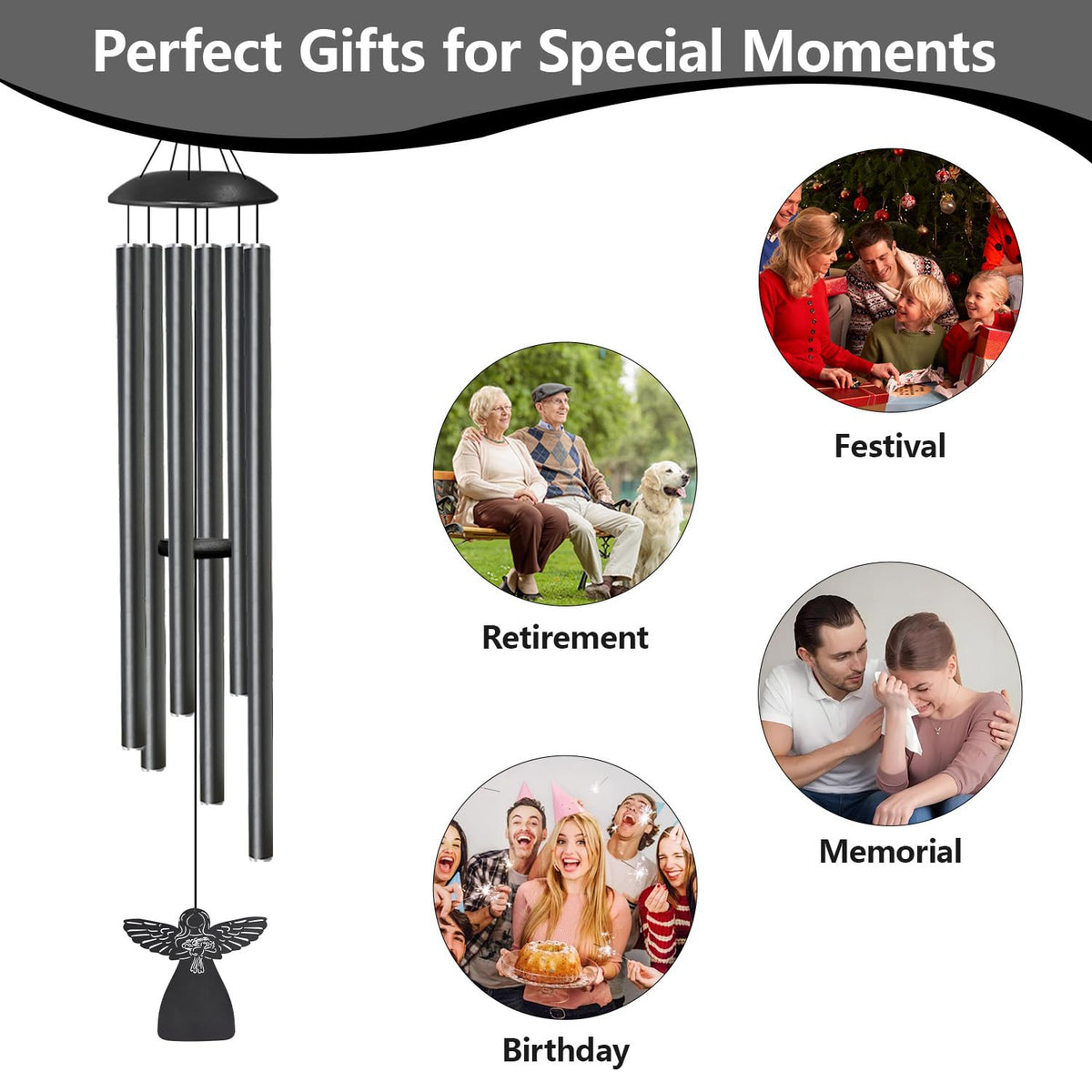 45" Wind Chimes for Outside Deep Tone (Black / 45 inches)
