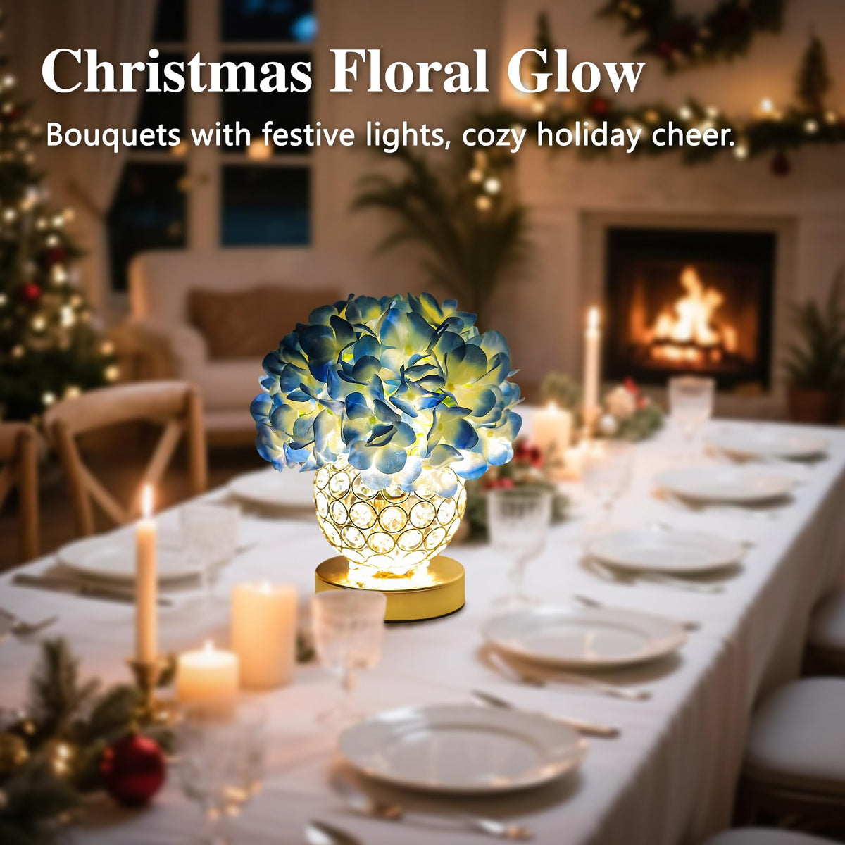 3 Color Artificial Blue Hydrangea Flower Lamp Night Light Desk Lamp for Bedroom Bar Coffee Shop Living Room Decor (Hydrangea-Blue)