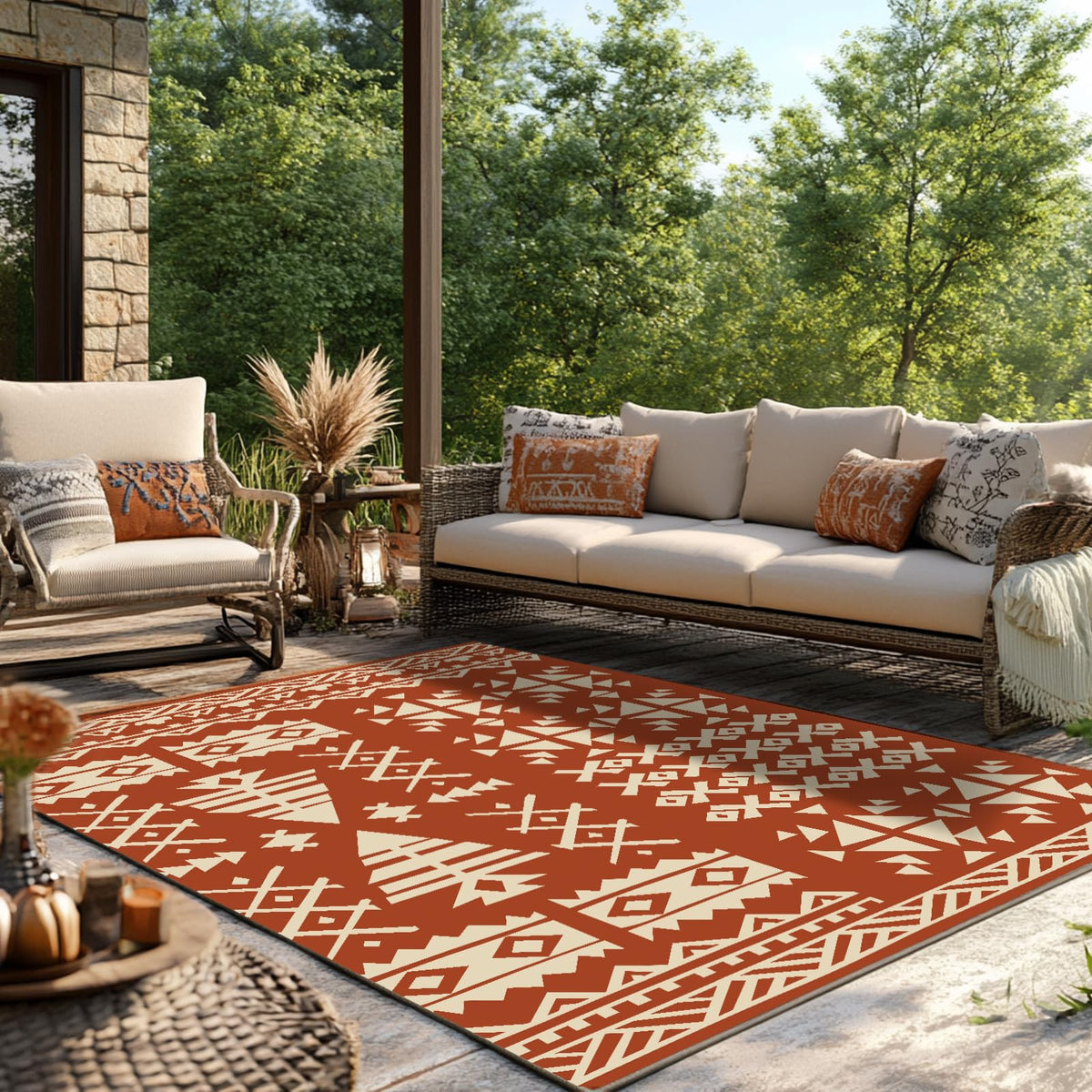 Rust Red Exotic Rug 5x8 FT Non Slip Mat for RV Patio Deck Camping (Exotic Red / 5x8 Feet)