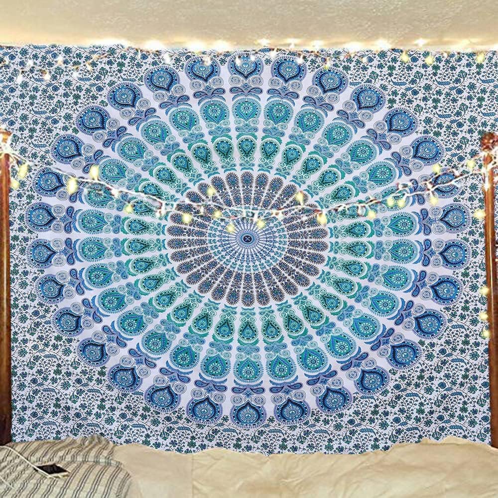 Cotton Peacock (Peacock Sky Blue / 104"L x 88"W)