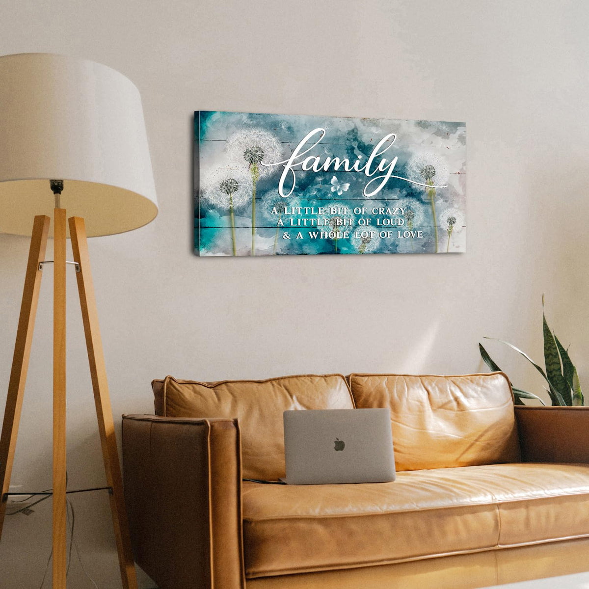 Family Wall Decor Teal Kitchen Wall Art Farmhouse Inspirational Quotes Canvas Prints A Little Bit of Crazy Loud Love Large Dandelion Family Signs for Home Decor Wall Living Dining Room Bedroom 20x40" (40"L x 20"W / Family01)