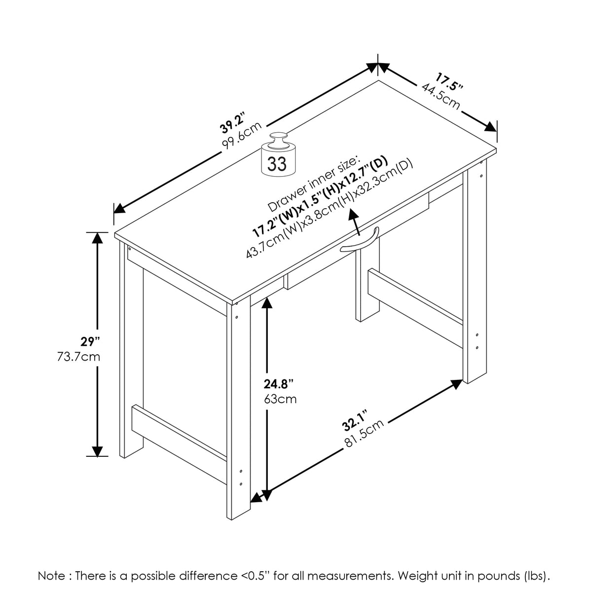 Jaya Writing Desk with Drawer (White / 39 inches)