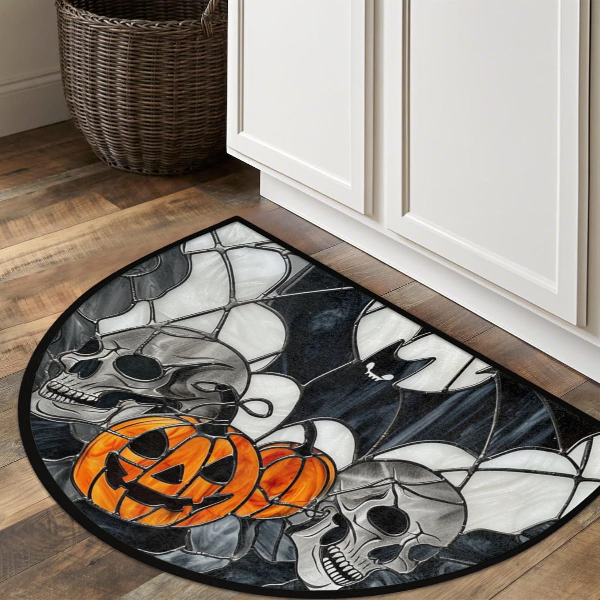 Half Round Door Mat Halloween Skull Pumpkin Bat Non (F 03)