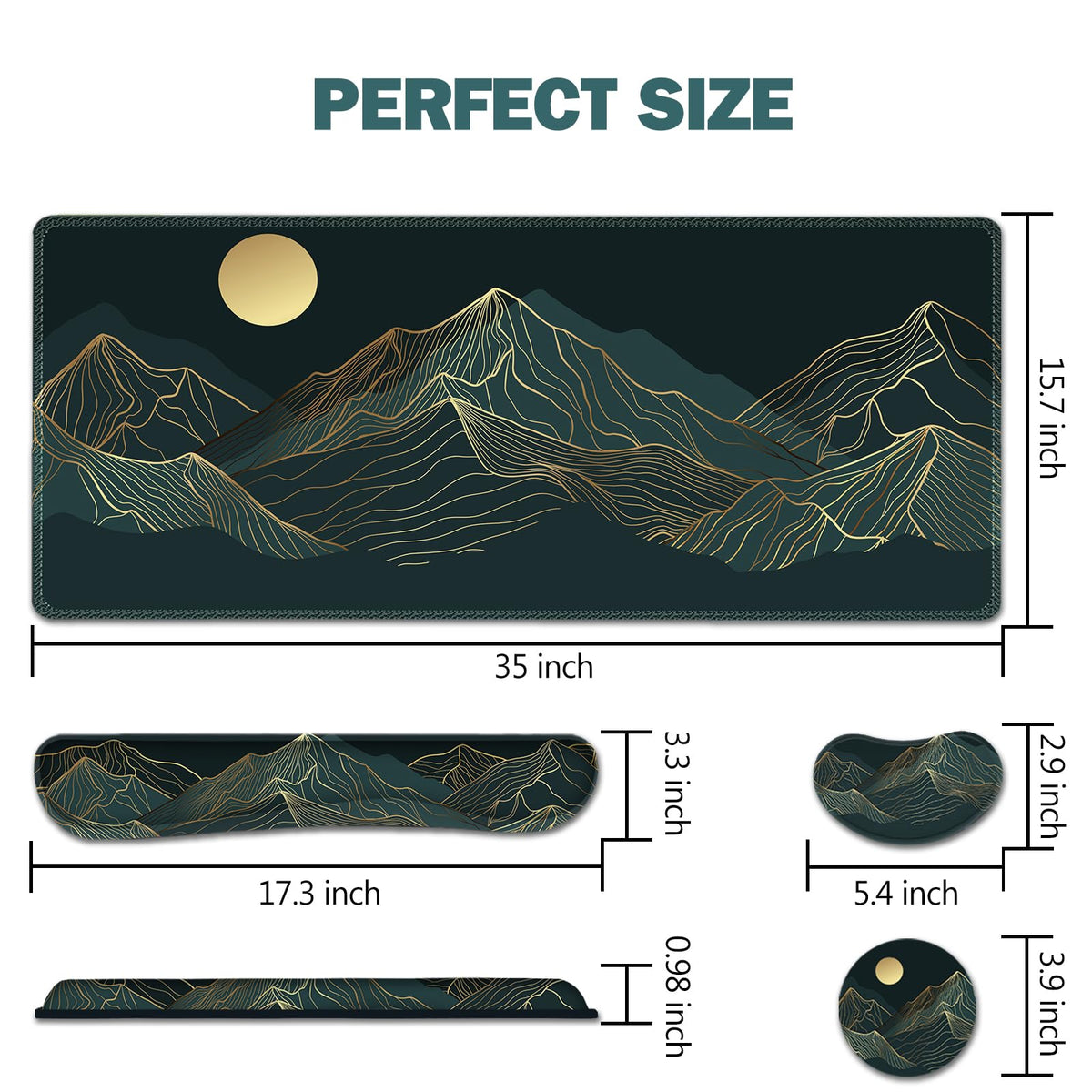 Keyboard Mouse Pad Wrist Rest Set (Abstract Gold Sun Mountain)