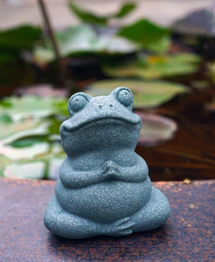 Meditating Frog Statue Yoga Animal Figurine Sandstone Sculpture (A)