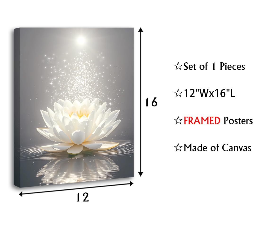Framed Lotus Floral Pictures Wall Art for Zen Office Decor (Framed 12"X16"- Framed Lotus Floral Pictures)
