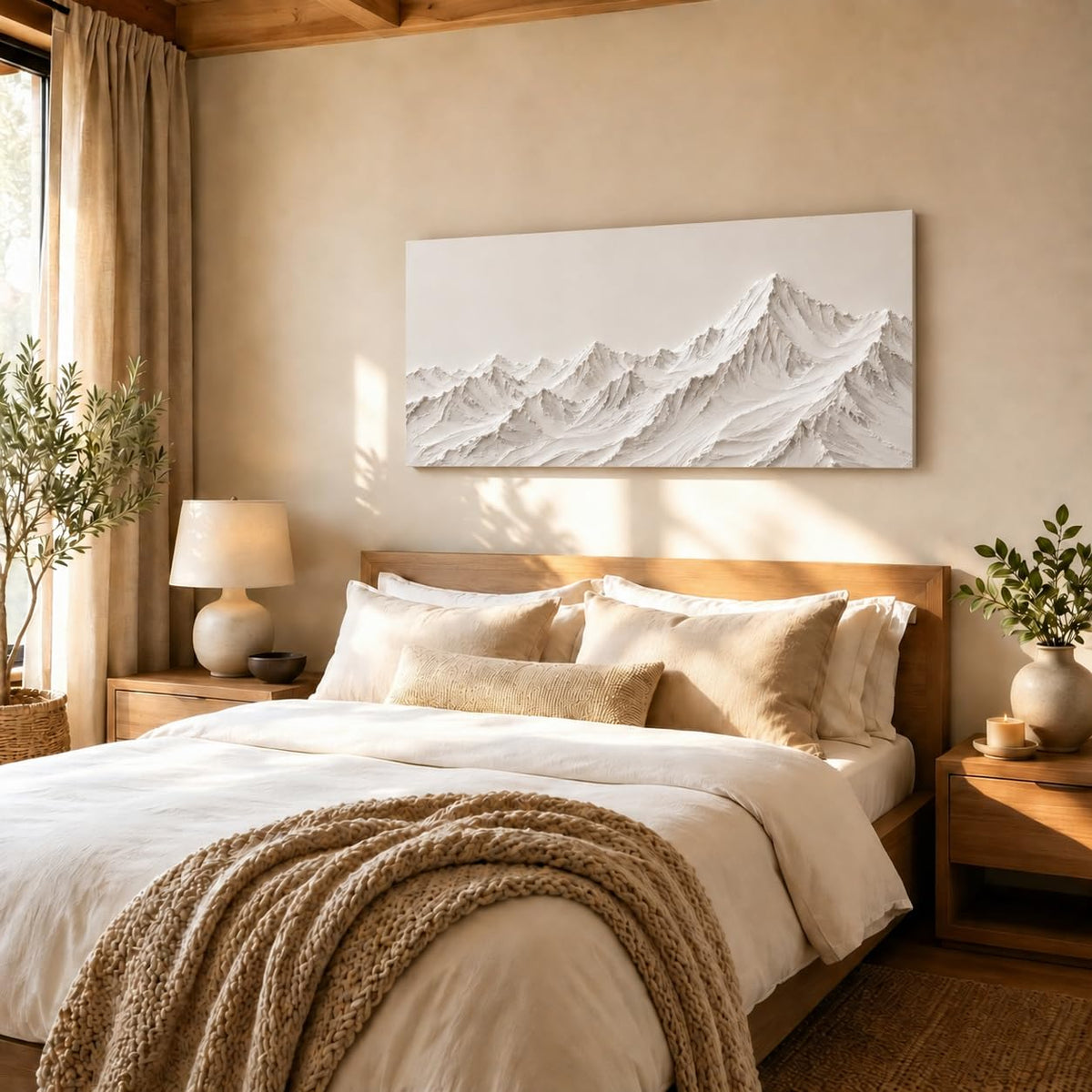 Abstract Minimalist Mountain Wall Art Nature Wall Decor Textured Canvas Prints Picture for Bedroom Above Bed (48"L x 24"W / Minimal Mountain)