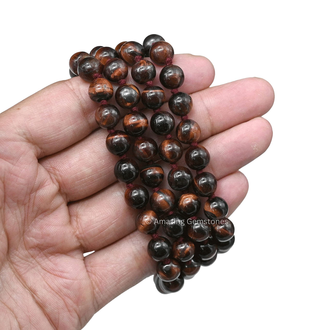 Red Tigers Eye Buddhist Prayer Beads Japa Mala with 108 Meditation Beads (Hand Knotted / Red Tigers Eye)