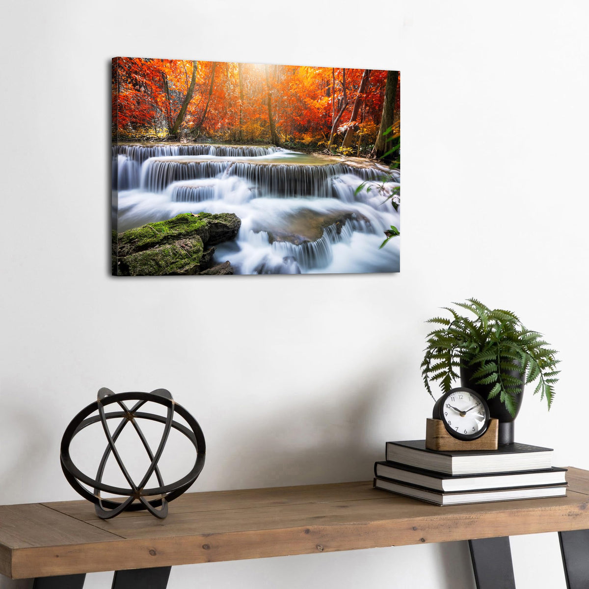 Fall Waterfall Canvas Wall Art Autumn National Park Scenery Picture for Living Room Mountain Maple Trees Prints Bedroom Wall Decor Nature Landscape Poster Modern Artwork Kitchen Home Decoration 12x16" (16"L x 12"W / Waterfall Fall)