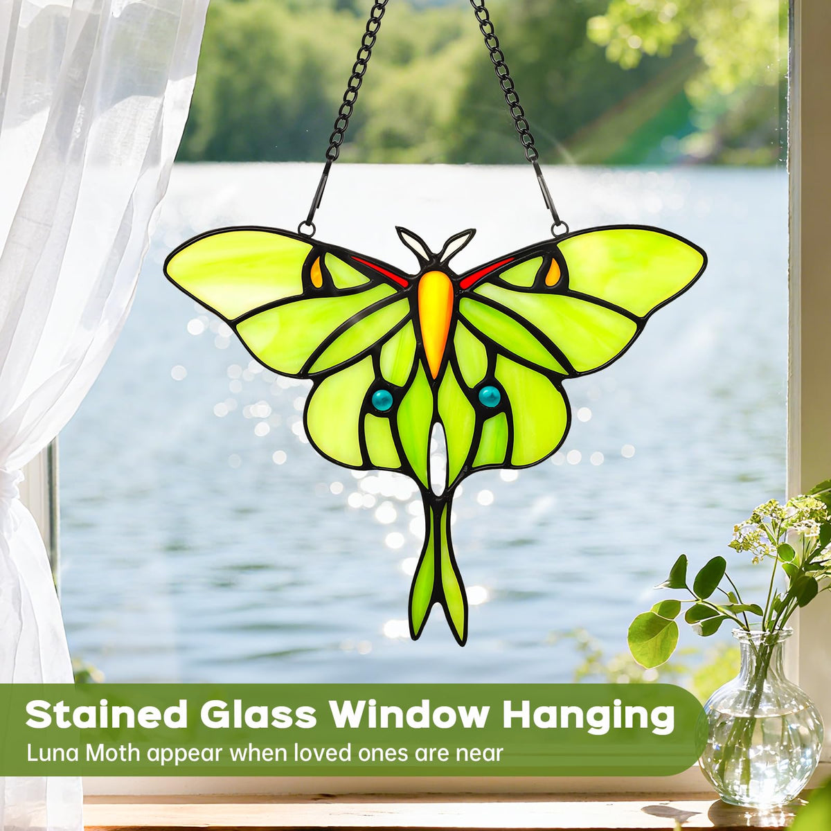 Stained Glass Window Hanging Luna Moth Suncatcher (Green-moth / Medium)