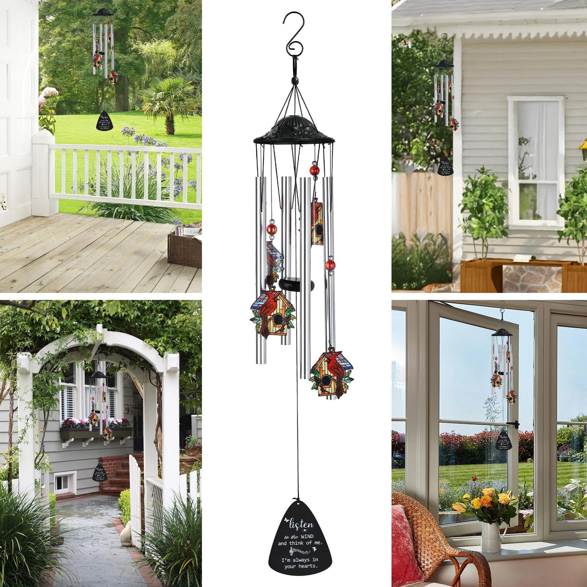 Cardinal Memorial Wind Chime (Cottage Garden – Birdhouse – 34 Inch)