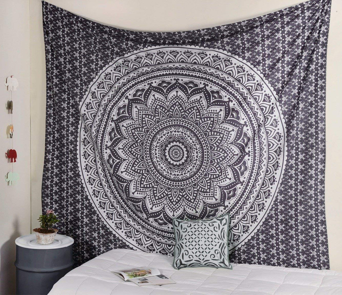 Tapestry Wall Hanging Hippie Ombre Mandala Bohemian Hippy Metallic Shine Intricate Indian Tapestries Bedspread 84 x 90 Inches (90"L x 84"W / Grey and Silver)