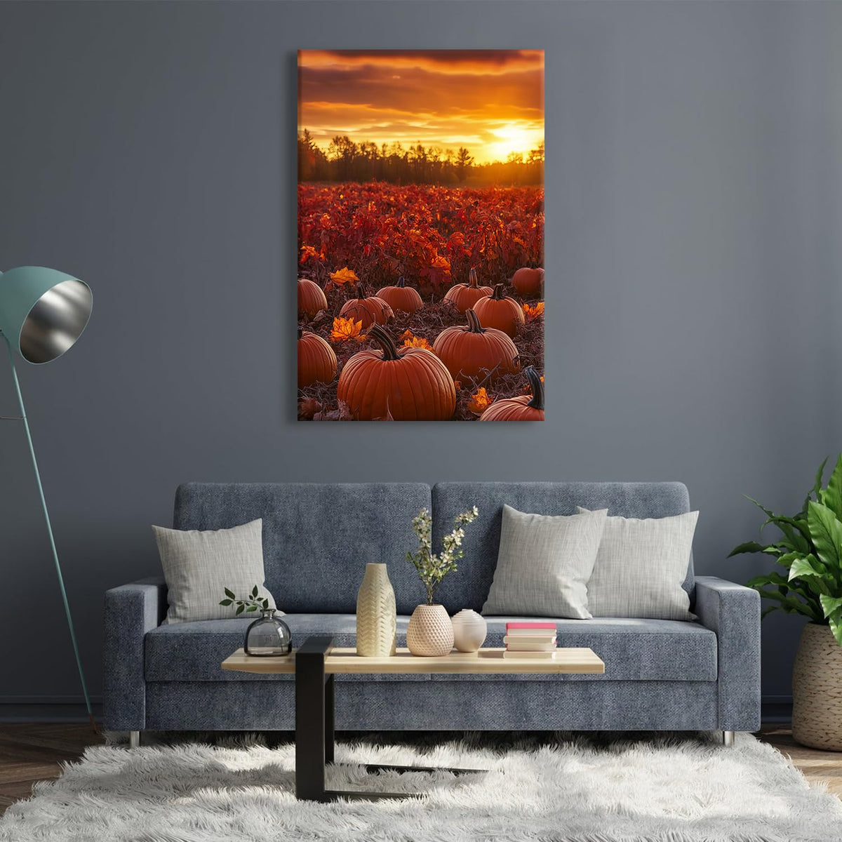 Nature Sunrise Field Canvas Wall Art Kitchen Wall Decor Country Pumpkin Landscape Pictures for Bedroom Maple Tree Forest Scenery Poster Prints Modern Thanksgiving Theme Artwork Home Decorations 32x48" (32"L x 48"W / Fall04)