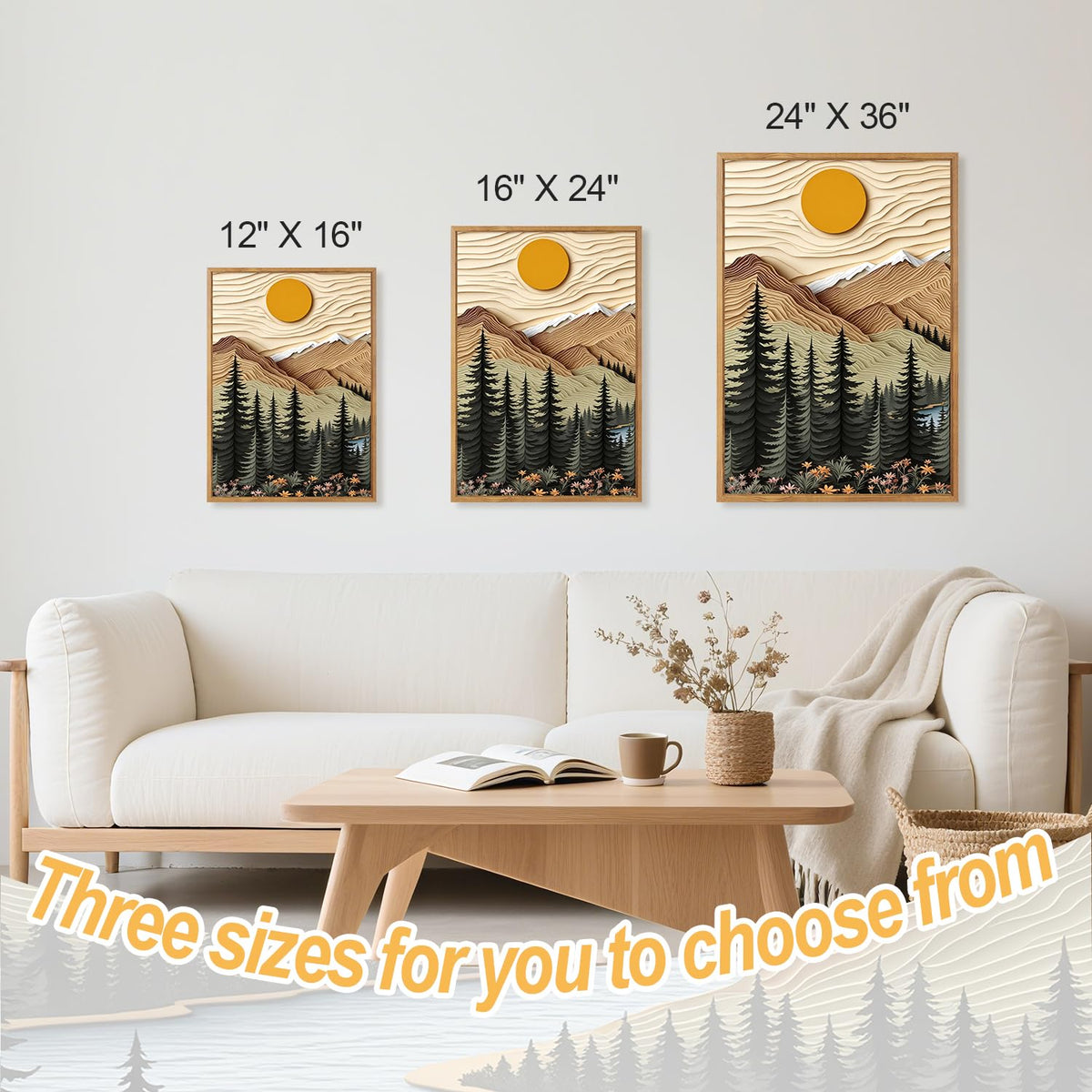 Mountain Forest Framed Canvas Wall Art Set Of 3 (Mountain A)