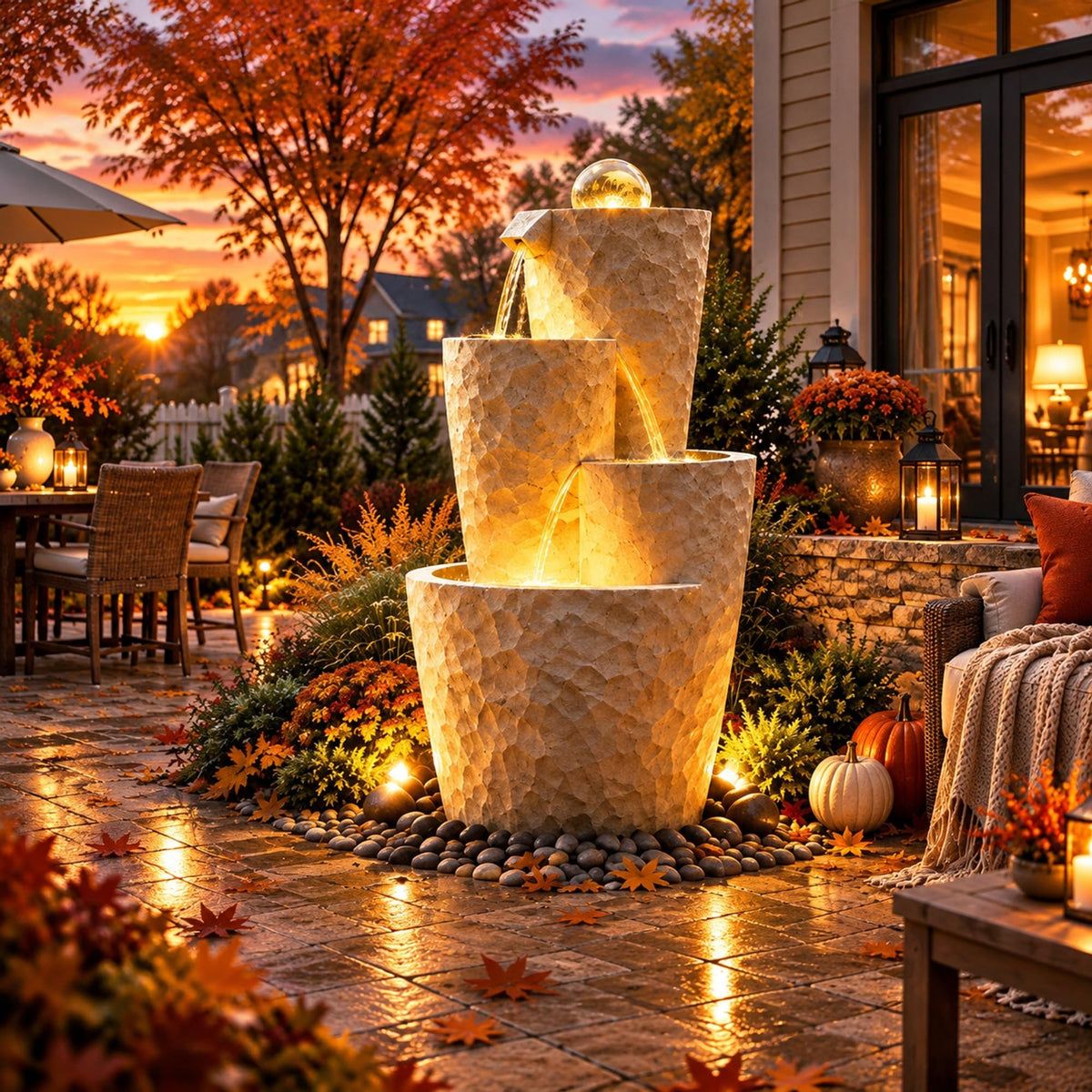 4 Tier Outdoor Water Fountain LED Crystal Ball Cascading Waterfall