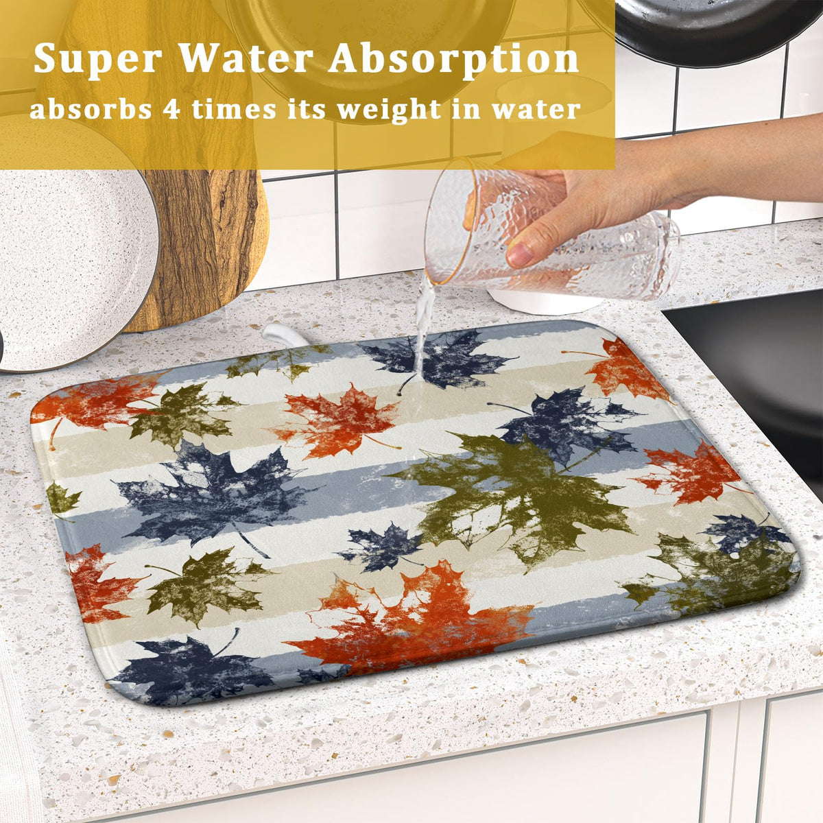 Autumn Colorful Maple Leaves Dish Drying Mat for Kitchen Counter (Colorful Maple Leave230807 / 16" x 18")