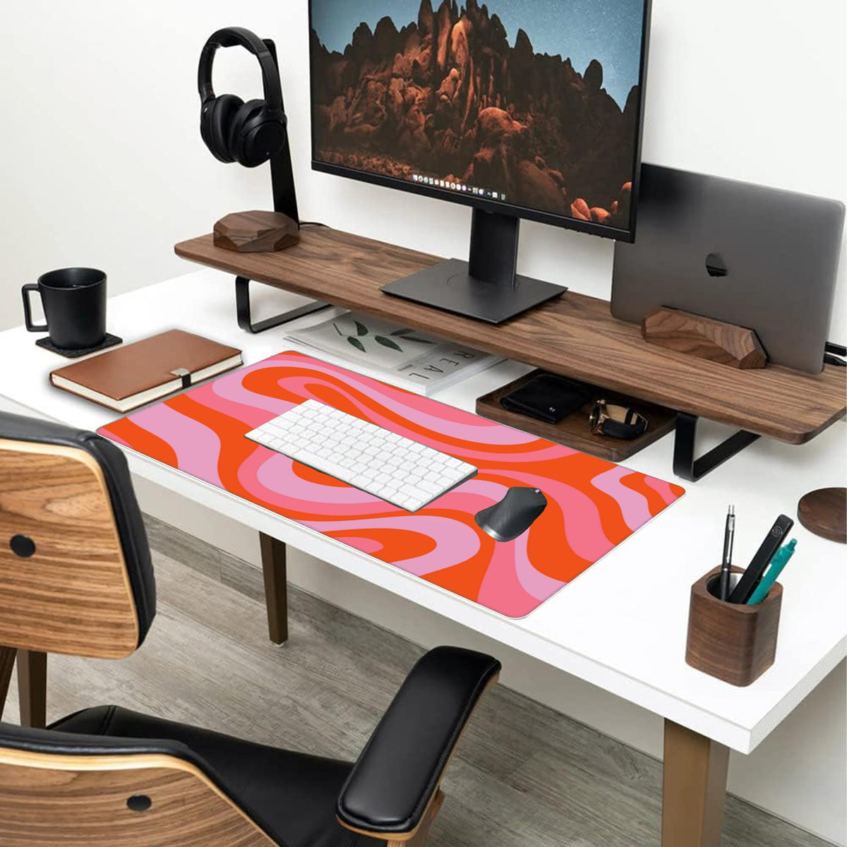 Large Gaming Mouse Pad for Desk (15.7" x 35.4" / Hippie Groovy Waves)