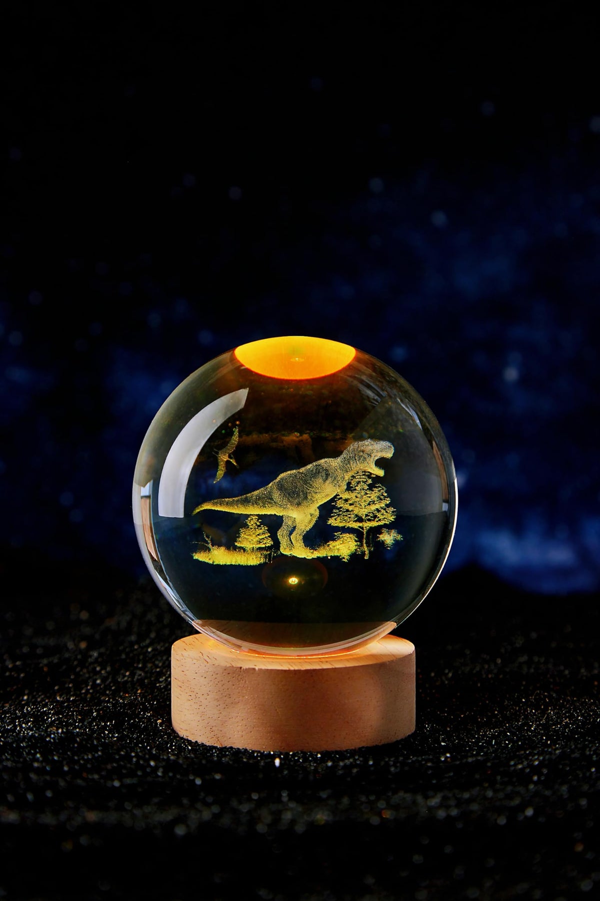 Large Dinosaur Crystal Ball Night Light with Woodern Base (dinosaur)