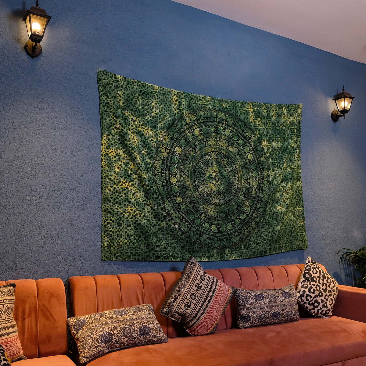 Cotton Mandala Tapestry (Green / 54"L x 84"W)