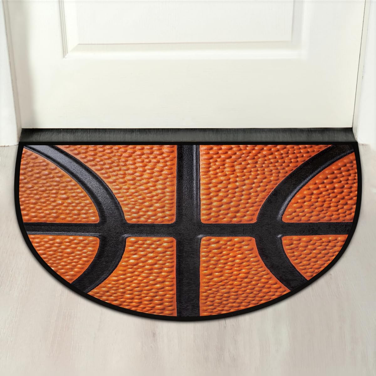 Basketball Lace Half Round Door Mat Indoor Entrance Low Pile Non Slip Absorbent Semi Circle Welcome Mats Doormats 36x24 in Floor Mats for Home Kitchen (Basketball Lace Texture)