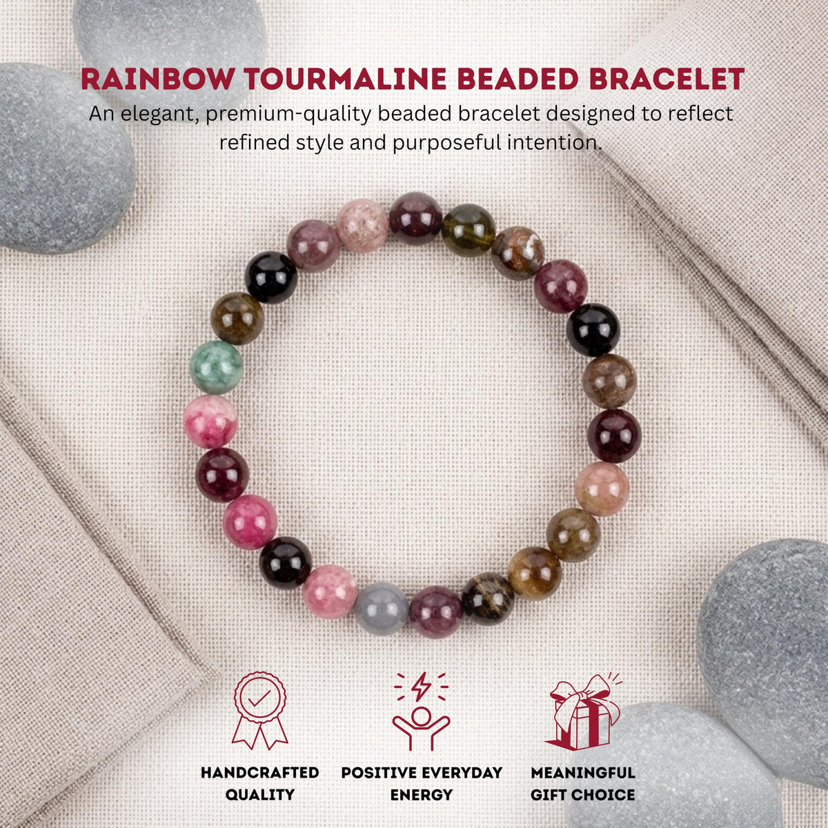 Rainbow Tourmaline Bracelet 8mm Beaded Bracelet (Rainbow Tourmaline / Medium)