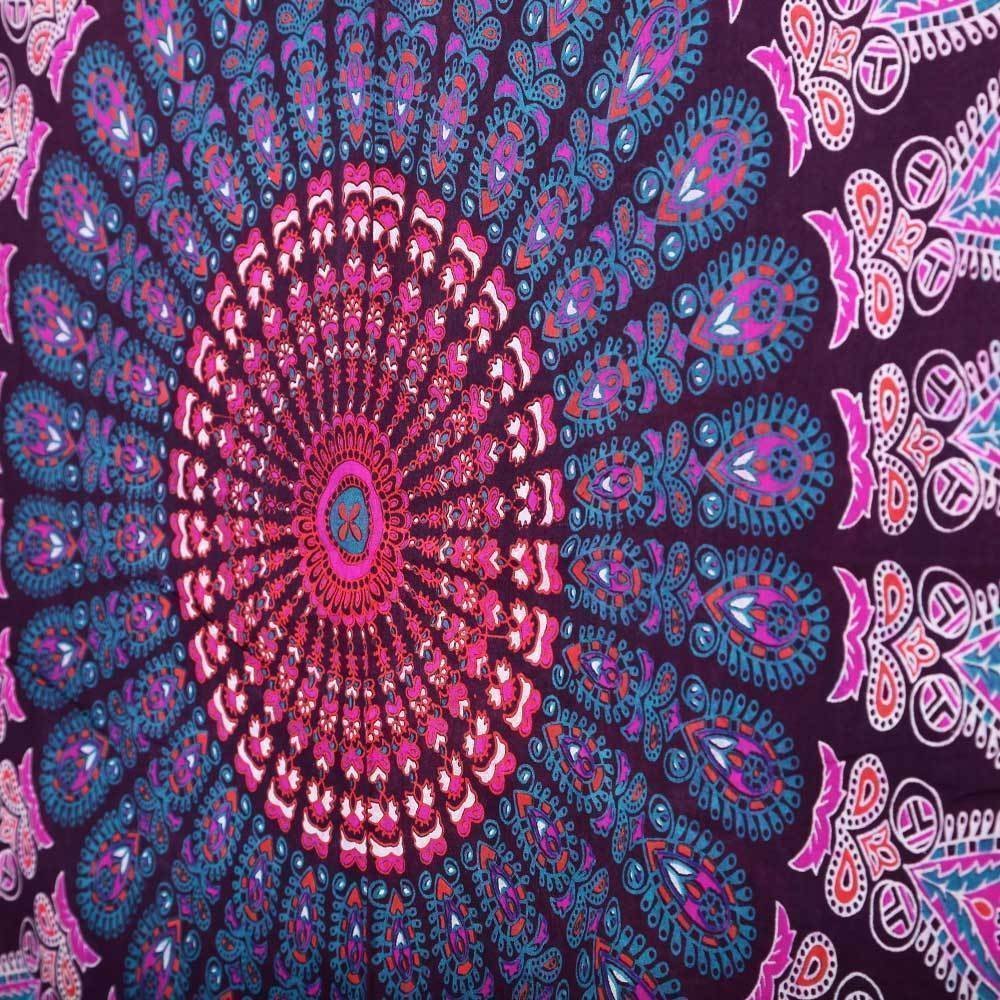 Tapestry Wall Hanging Hippie Mandala Bohemian Hippy Psychedelic Intricate Floral Design Indian Tapestries Bedspread 90 x 108 Inches (108"L x 90"W / Purple)