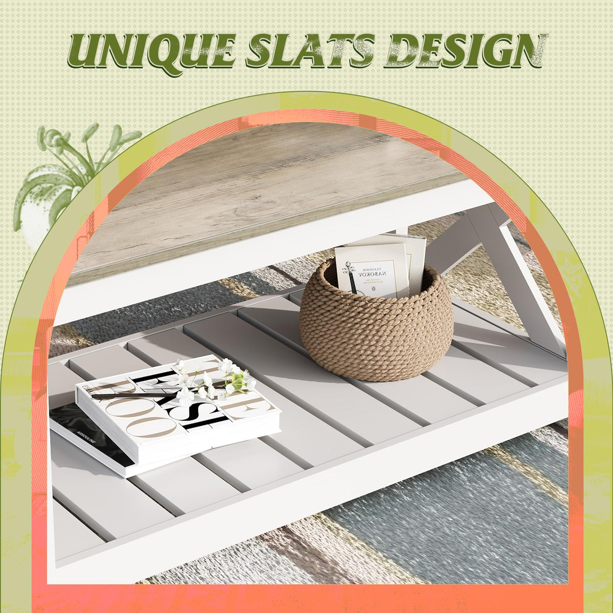 Farmhouse Coffee Table for Living Room (Natural White)