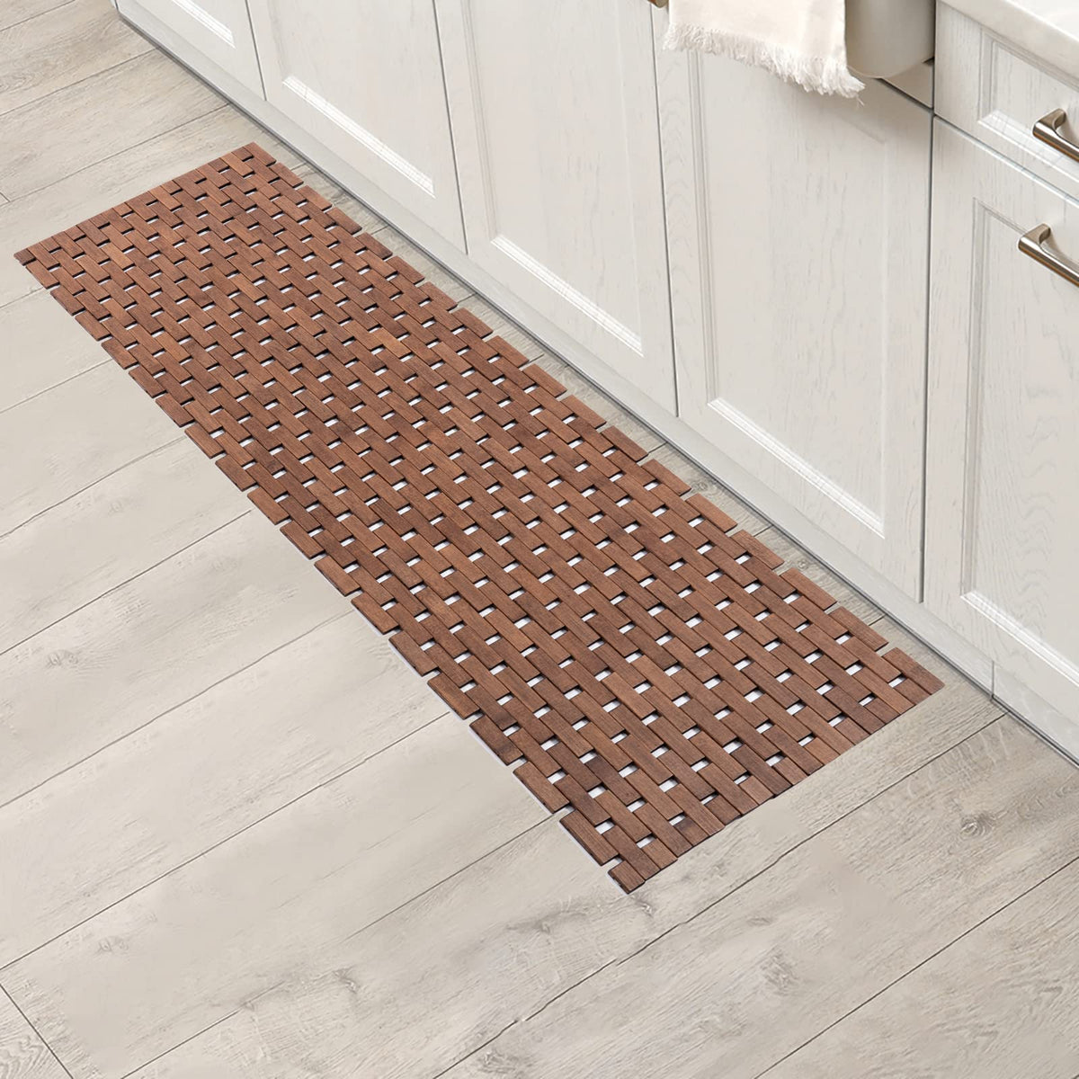 Bath Mat Bathroom Runner Long Large Rugs Floor Wood Shower Bathtub Waterproof Non Slip Accessories 16x48 Inch Easy to Clean (Walnut / 16x48 Inch-1 pc)