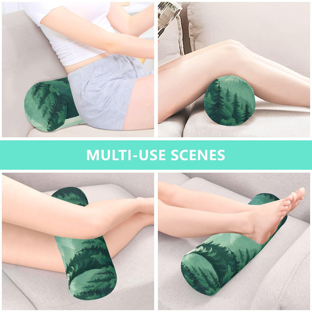 Mountain Forest Trees Green 02 Neck Roll Pillow Bolster Round Health Memory Foam Long Cervical Cylinder Pillows with Removable Washable Cover for Body Bed Legs Back Yoga (Mountain Forest Trees Green 02)