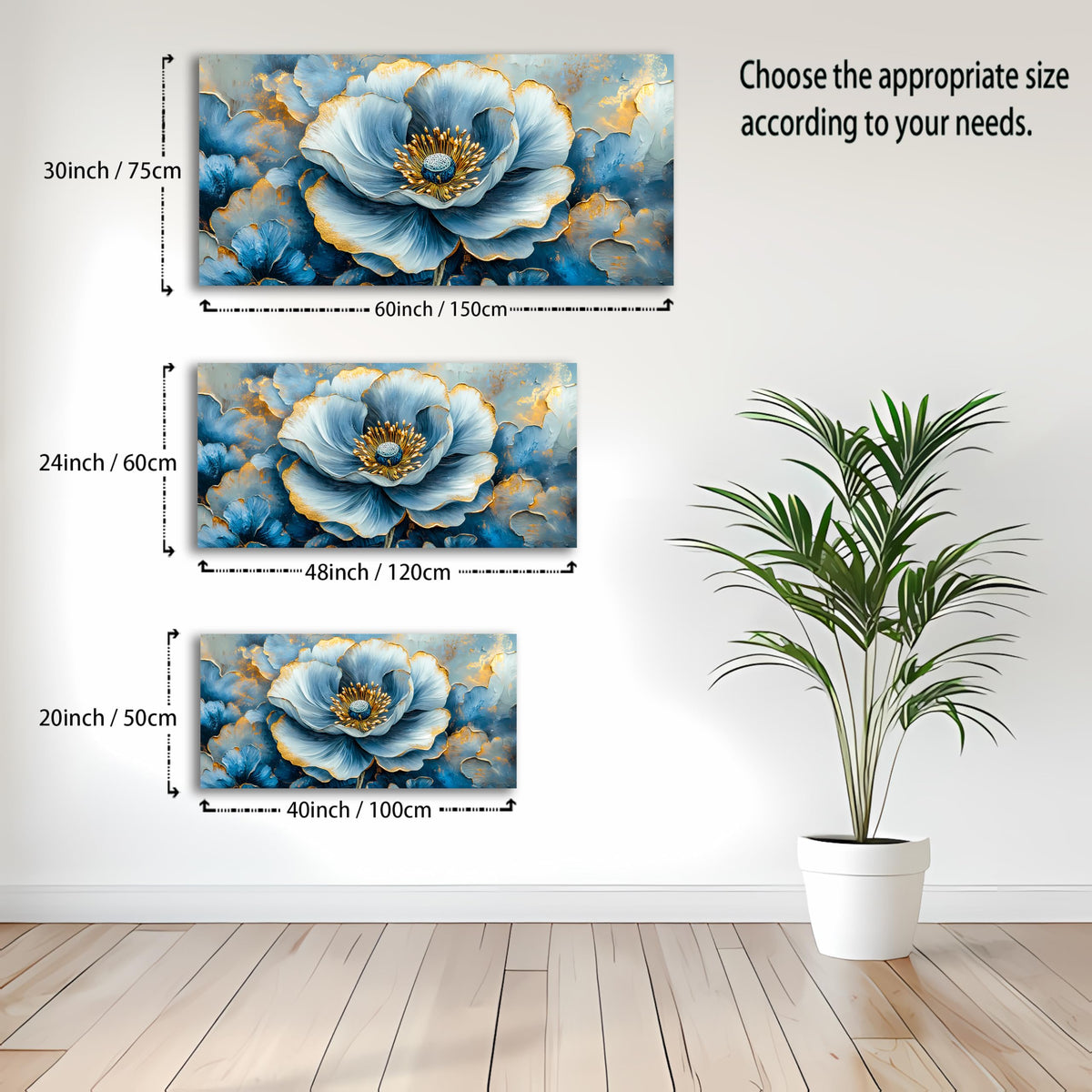 Blue Flower Landscape Pictures Canvas Wall Art for Living Room Bedroom Wall Decor Modern Painting Nature Themed Home Decor Artwork Wooden Inner Frame 20x40 Inches (40"L x 20"W / Blue and yellow flower)