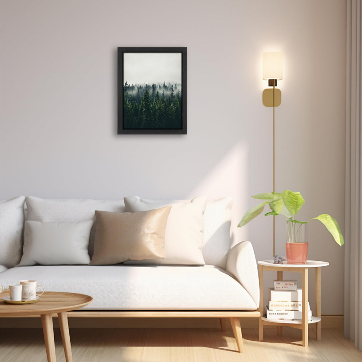 Misty Pine Forest Decor Wall Art (Wall Art Framed 66 / 24"L x 16"W)