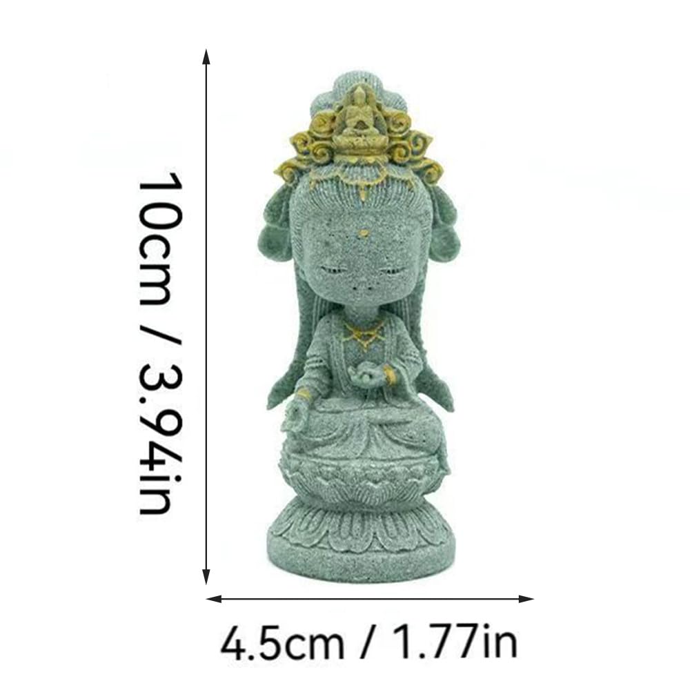 Small Guanyin Buddha Statue Quanyin Figurine Sandstone Decorative for Fish Tank Aquarium Decor (Gold)